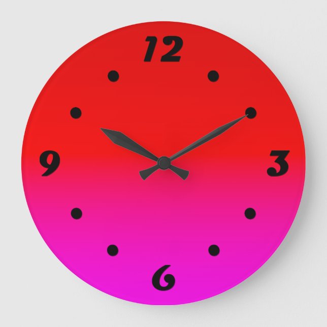 gradient ombre red pink , scarlet , red , pink large clock (Front)