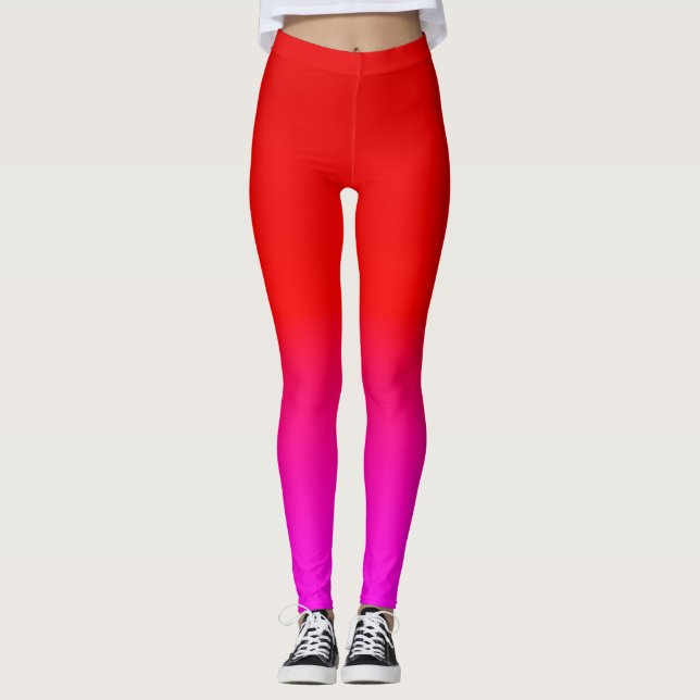 gradient ombre red pink , scarlet , red , pink  leggings (Front)