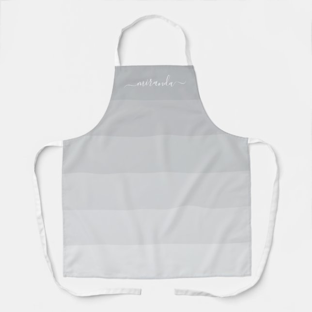 Gradient Pastel Grey Stripes with Custom Name Apron (Front)
