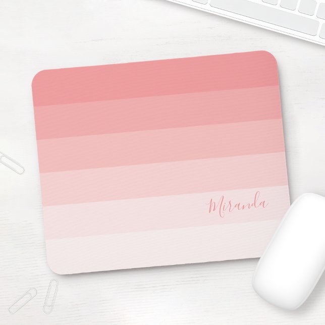 Gradient Pastel Pink Stripes with Custom Name Mouse Pad (Creator Uploaded)