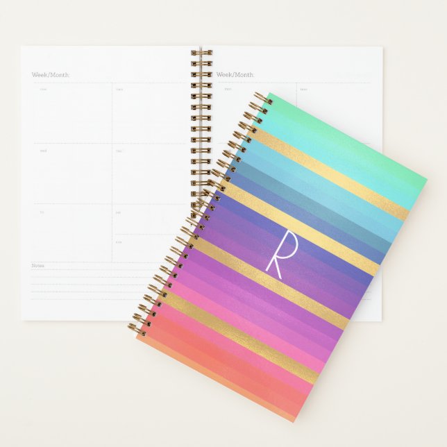 Gradient Pastel Stripes Monogrammed Planner (Display)