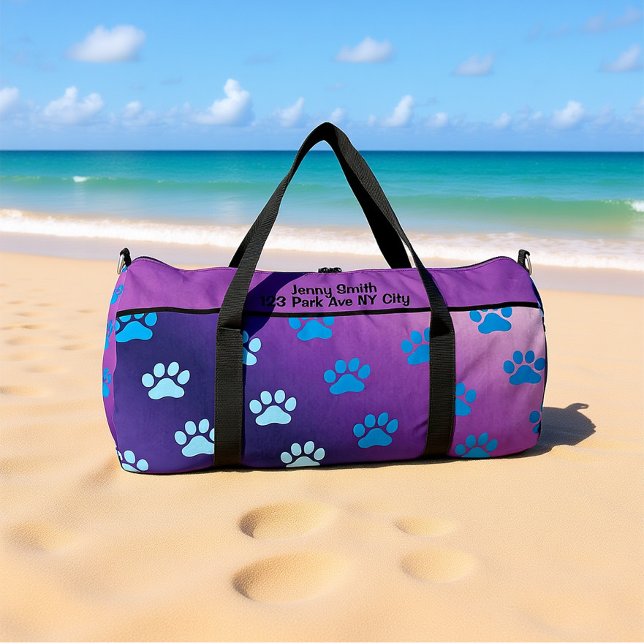 Gradient Paw Print Stylish Monogram Personalise Duffle Bag (Creator Uploaded)