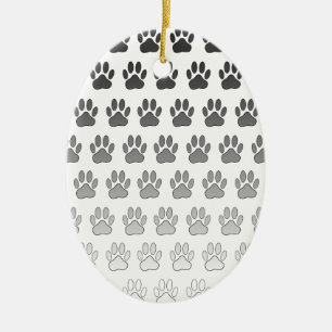 Gradient Paw Prints in Black & White & Grey Ceramic Tree Decoration