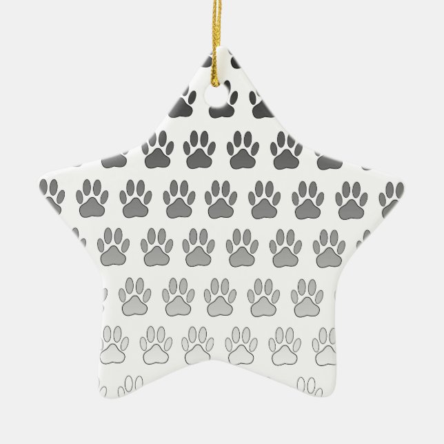 Gradient Paw Prints in Black & White & Grey Ceramic Tree Decoration (Front)