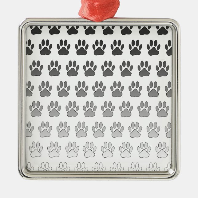 Gradient Paw Prints in Black & White & Grey Metal Tree Decoration (Front)