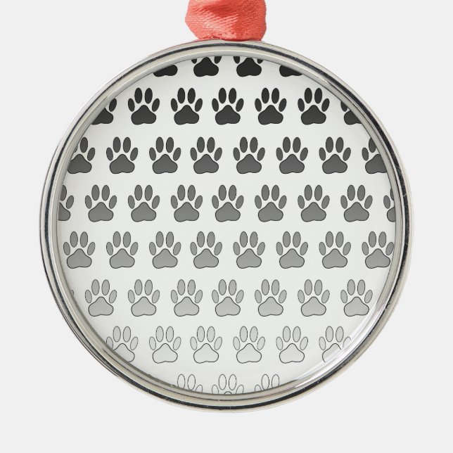 Gradient Paw Prints in Black & White & Grey Metal Tree Decoration (Front)