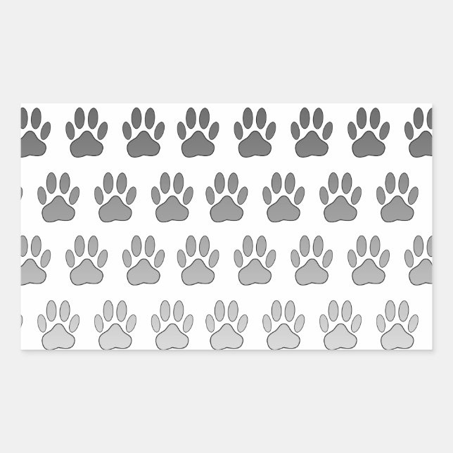 Gradient Paw Prints in Black & White & Grey Rectangular Sticker (Front)