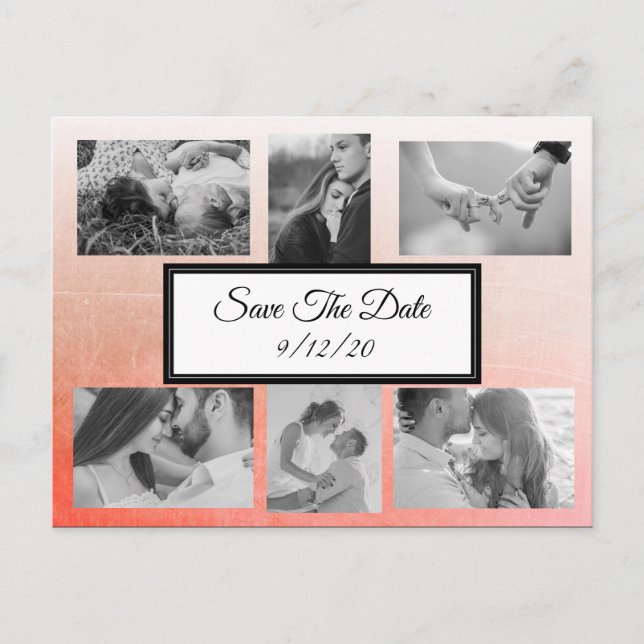 Gradient Peachy Coral Photo Save the Date Postcard (Front)