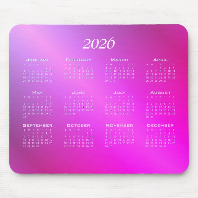 Gradient pink blue ombre calendar mouse pad (Front)