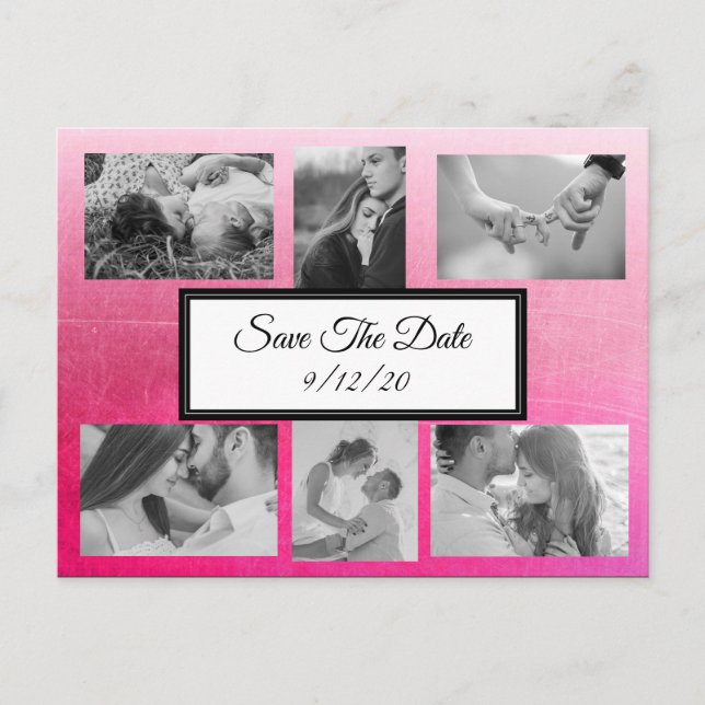 Gradient Pink Photo Save the Date Postcard (Front)