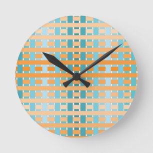 Gradient Plaid Orange Round Clock