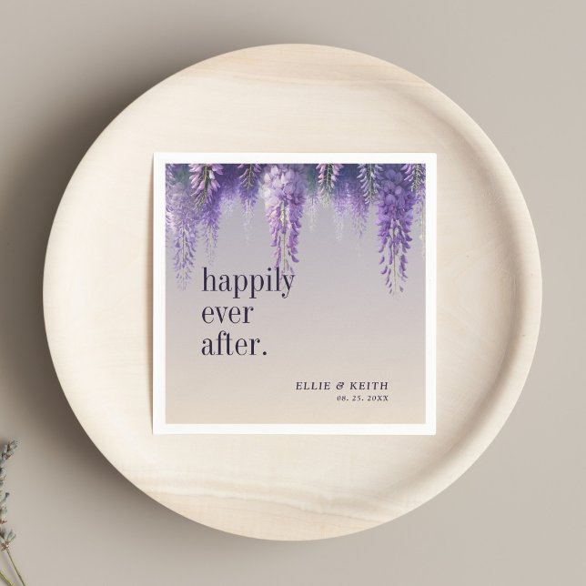Gradient Purple Floral Happily Ever After Wedding Napkin (Creator Uploaded)