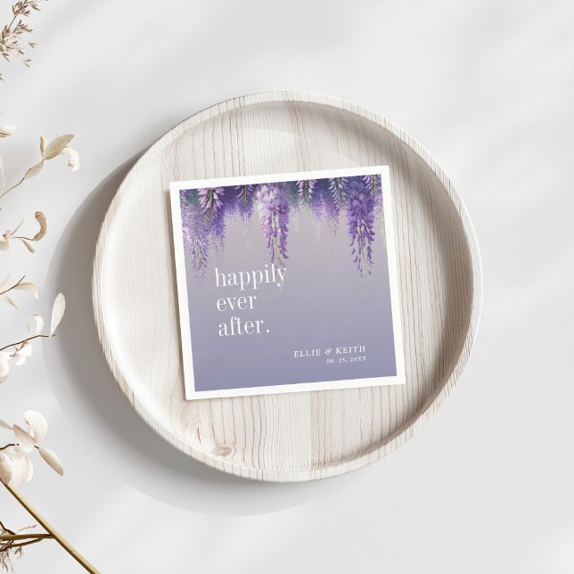 Gradient Purple Floral Happily Ever After Wedding Napkin (Creator Uploaded)