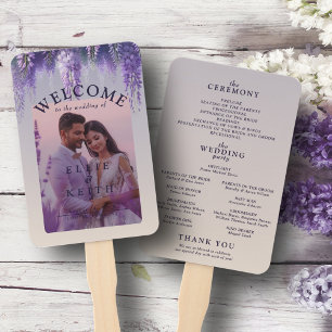 Gradient Purple Floral Photo Wedding Program Hand Fan