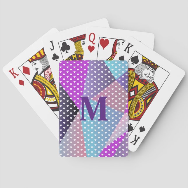Gradient Purple Geometric Simple Hearts Pattern Playing Cards (Back)
