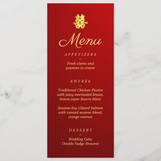 Gradient red Chinese wedding double happiness Menu (Front)