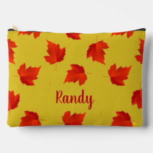 Gradient red dry leaves custom name yellow accessory pouch