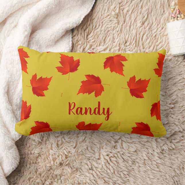 Gradient red dry leaves custom name yellow lumbar cushion (Blanket)