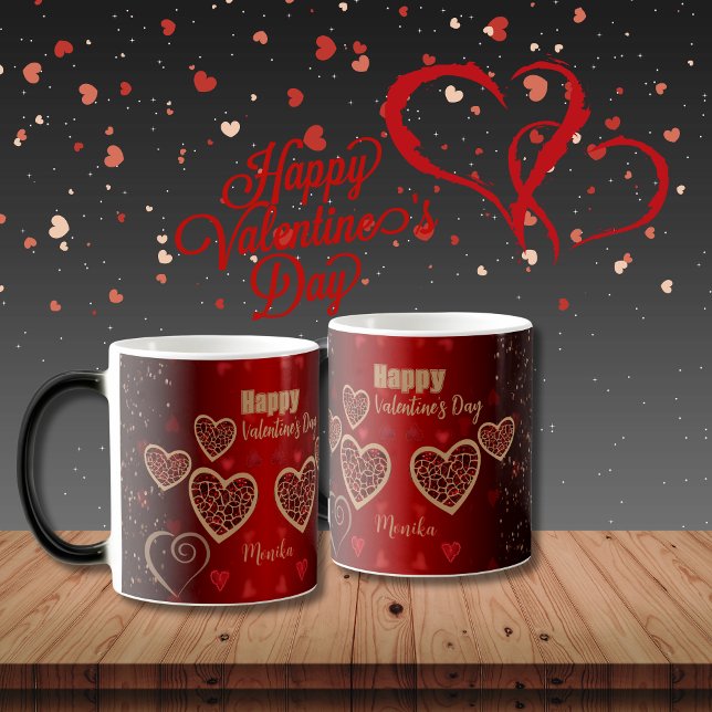 Gradient Red Gold Hearts Valentine Magic Mug (Gradient Red Gold Hearts Valentine Magic Mug)