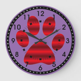 Gradient Red Paw Print Large Clock