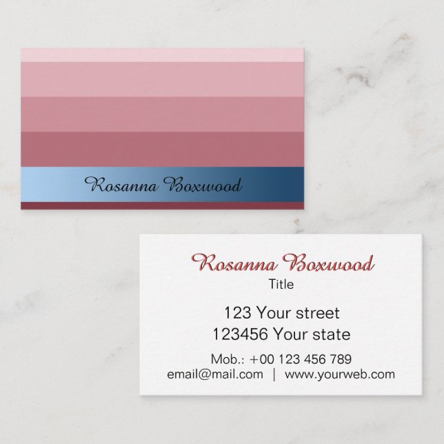 Gradient Rose Red with Blue Banner Custom Text Business Card (Front/Back)