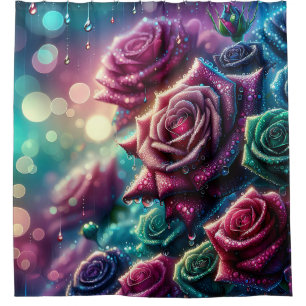 “Gradient Roses with Dewdrops" Shower Curtain