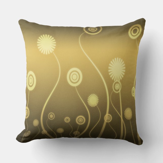 Gradient Shades of Gold and Brown Swirly Flowers Cushion (Front)