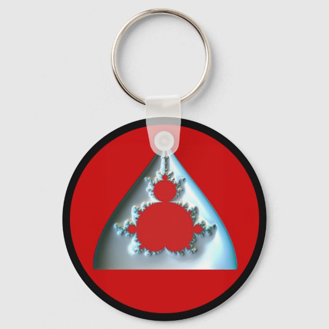 Gradient Silver Mandelbrot In Red Circle Key Ring (Front)