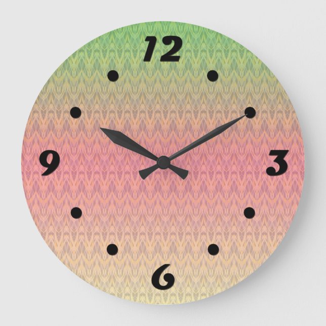 Gradient soft pastel colours ornamental pink green large clock (Front)