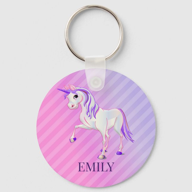 Gradient Stripes And Unicorn Key Ring (Front)