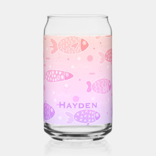 Gradient Sunset Fish Pattern Modern Personalised Can Glass
