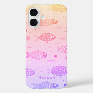 Gradient Sunset Fish Pattern Modern Personalised iPhone 16 Case