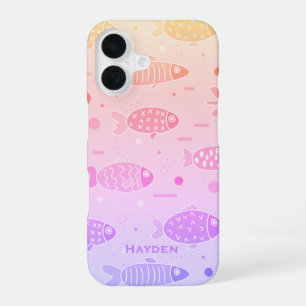 Gradient Sunset Fish Pattern Modern Personalised iPhone 16 Case