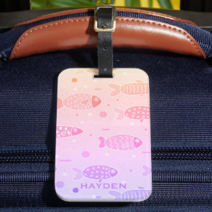 Gradient Sunset Fish Pattern Modern Personalised Luggage Tag