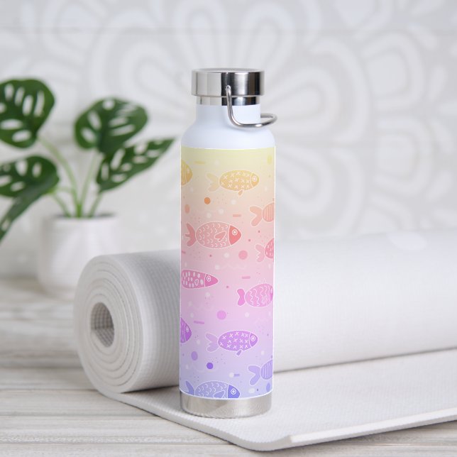 Gradient Sunset Fish Pattern Modern Water Bottle (Yoga)