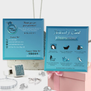 Gradient Teal Blue Elegant Diamond Jewellery Care  Square Business Card