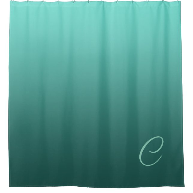 Gradient Teal Green with Custom Monogram Shower Curtain (Front)