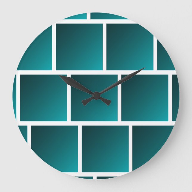 Gradient Teal Squares Large Clock (Front)