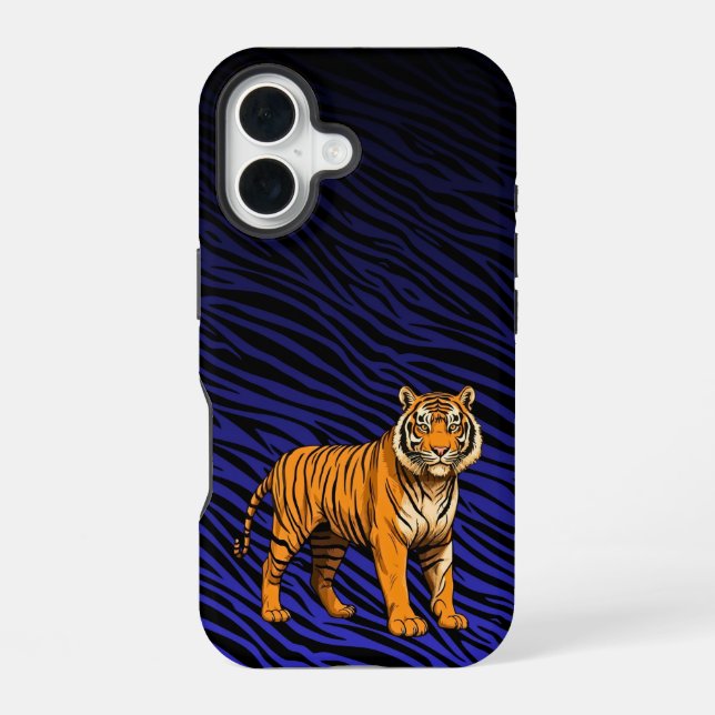 Gradient Tiger Pattern with Tiger  iPhone 16 Case (Back)