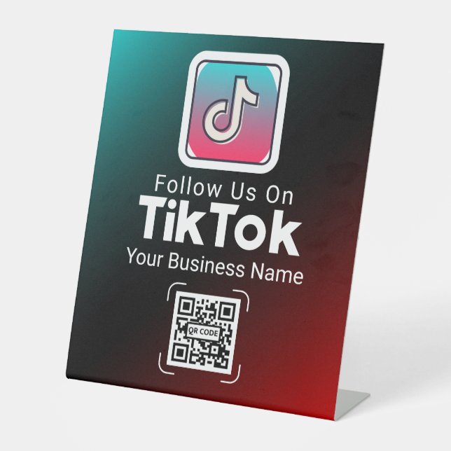 Gradient TikTok QR Code Business Name Follow Us Pedestal Sign (Front)