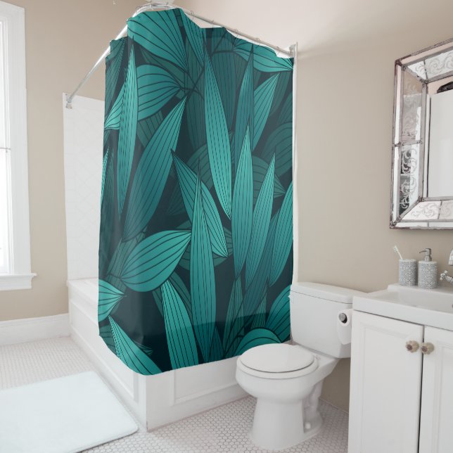 Gradient tropical leaves shower curtain (In Situ)