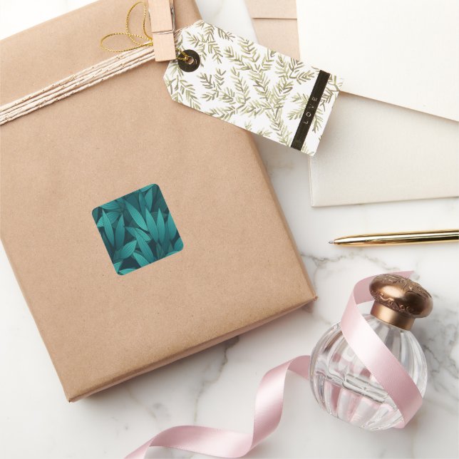 Gradient tropical leaves square sticker (Gifting)