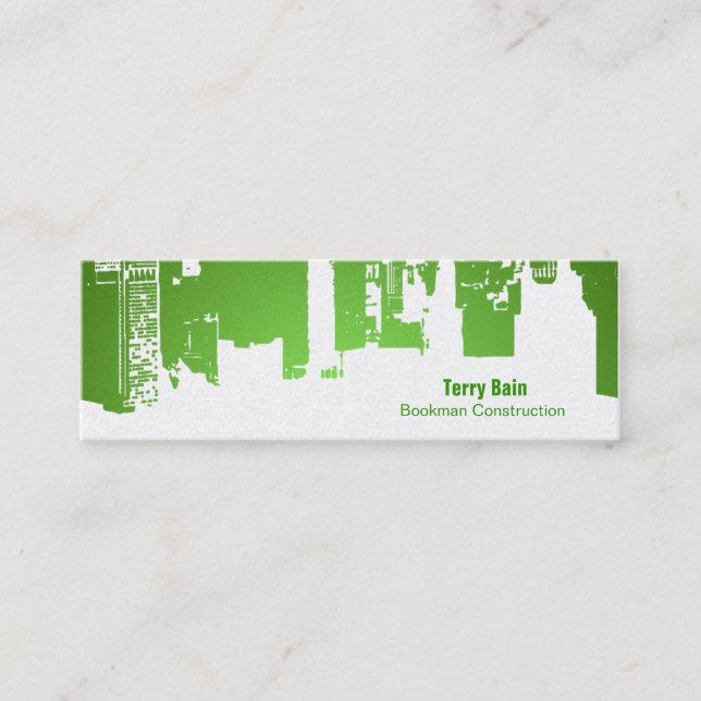Gradient Upside Downtown Horizontal Skinny Mini Business Card (Front)