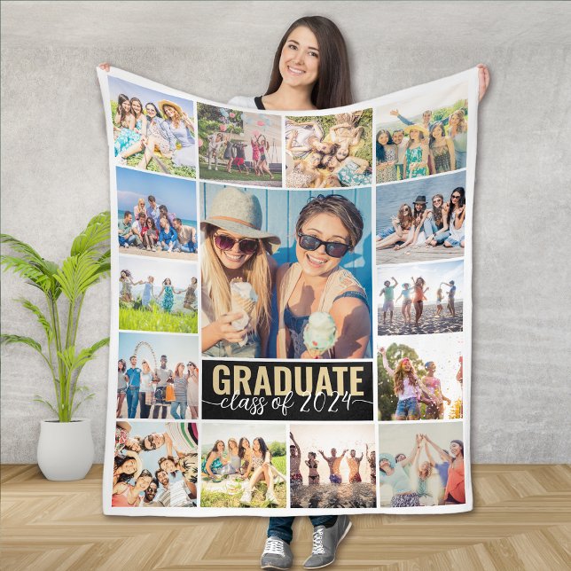 Graduate 15 Photo Collage Fleece Blanket (Creator Uploaded)
