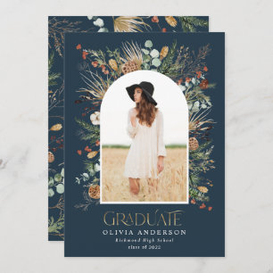 Graduate 1 photo arch navy blue botanical floral announcement