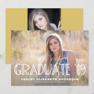 Graduate 2019 Handwritten   2 Photo Graduation Invitation