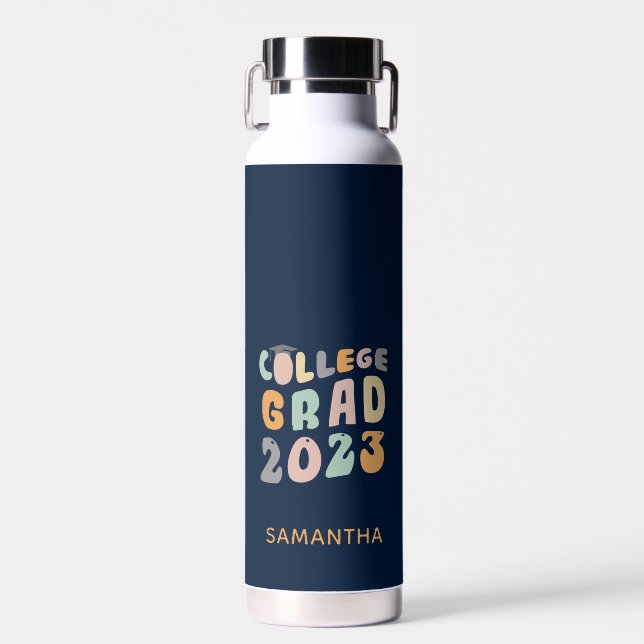 Graduate 2023 College Grad Retro Graduation Custom Water Bottle (Front)