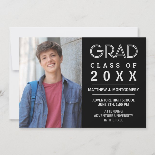 Graduate 2023 Photo Modern Black Silver Grad Announcement (Front)