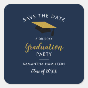 Graduate 2024 Script  Save the Date Grad Navy Blue Square Sticker