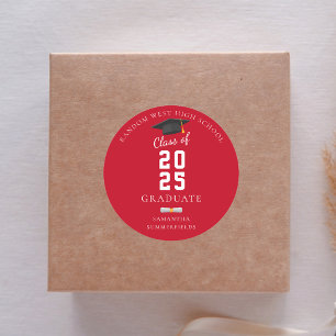 Graduate 2025 Red and White Graduation Party Classic Round Sticker